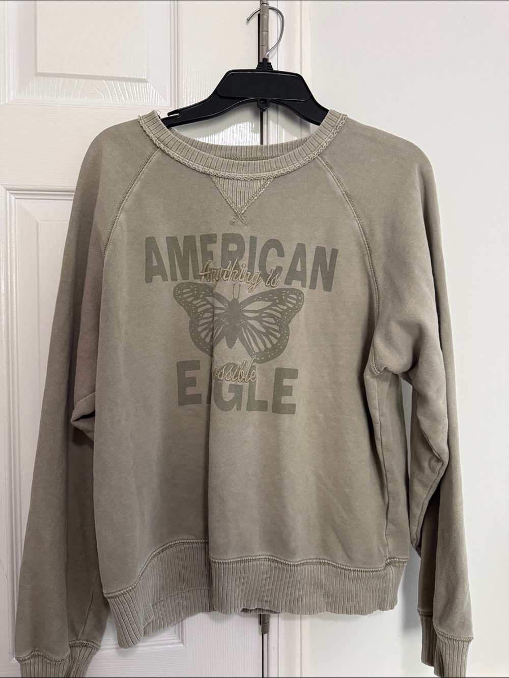 American Eagle Outfitters Olive Green Butterfly Graphic Crewneck